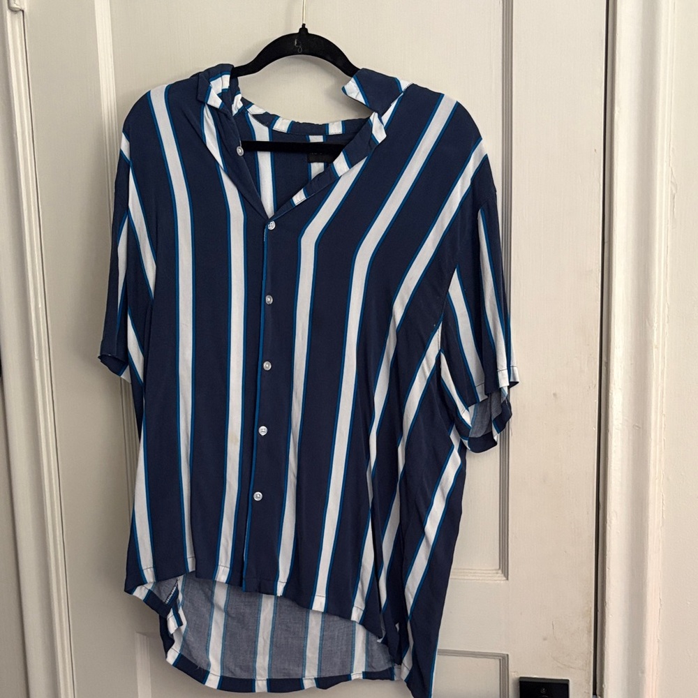 No Boundaries Navy and White Striped Men's Shirt